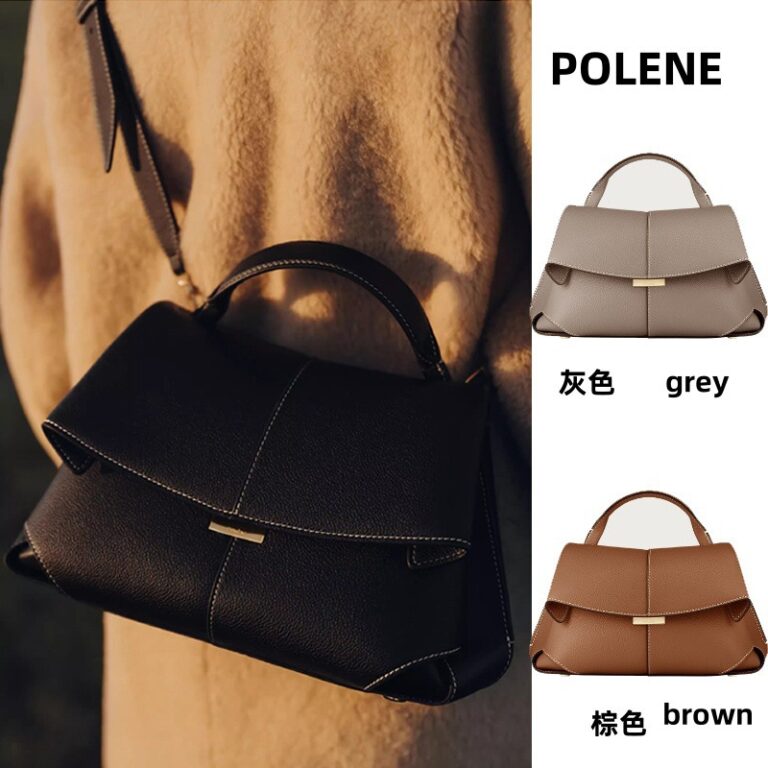 [Hot Style] Polène Smile Bag Genuine Leather Litchi Pattern Handheld Crossbody Bag for Women Commuting Simple and High-end
