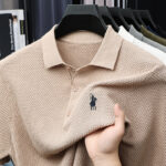 Ice silk polo shirt short-sleeved men's T-shirt summer new knitted pineapple plaid casual high-end embroidered men's T-shirt