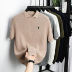 Ice silk polo shirt short-sleeved men's T-shirt summer new knitted pineapple plaid casual high-end embroidered men's T-shirt