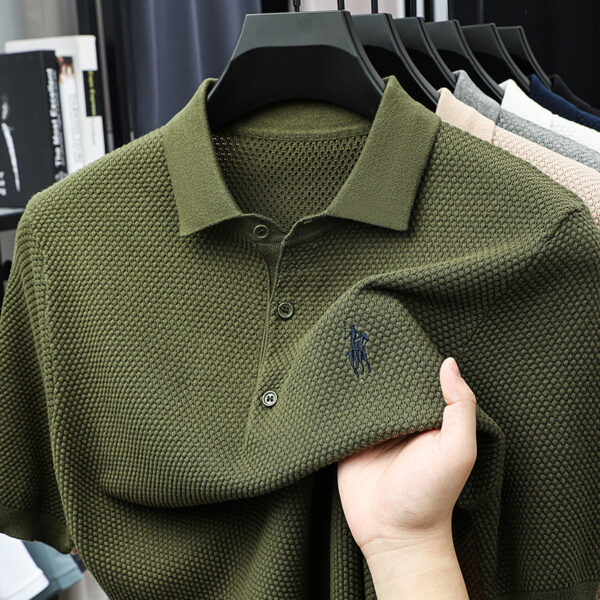 Ice silk polo shirt short-sleeved men's T-shirt summer new knitted pineapple plaid casual high-end embroidered men's T-shirt