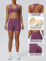 Ins/Amazon Top Picked 4PCS Backless Activewear Set Premium Fitness Clothing for Women, Sexy V Neck Sports Bra + Tank Tops + Workout Shorts + Flared Yoga Pants