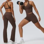 Ins/Amazon Top Picked 4PCS Backless Activewear Set Premium Fitness Clothing for Women, Sexy V Neck Sports Bra + Tank Tops + Workout Shorts + Flared Yoga Pants