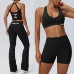 Ins/Amazon Top Picked 4PCS Backless Activewear Set Premium Fitness Clothing for Women, Sexy V Neck Sports Bra + Tank Tops + Workout Shorts + Flared Yoga Pants