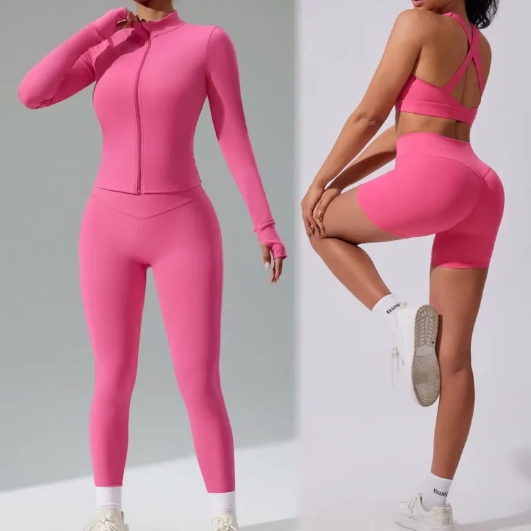 Ins/Amazton Top Picked 4PCS Set Activewear for Women with Hidden Scrunch, Cross Back Sports Bra + Slim Fit Zipper Jacket + High Waist Shorts + Yoga Leggings