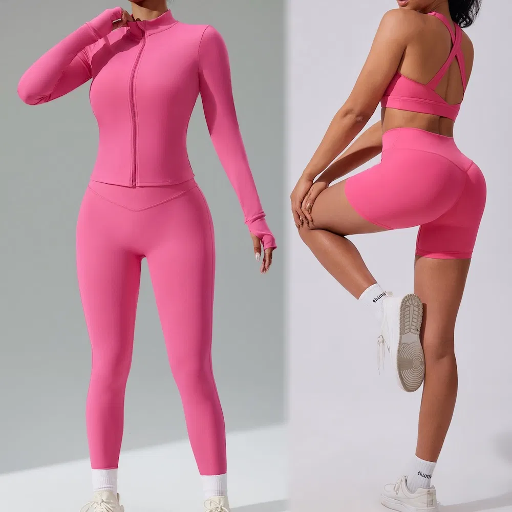 Ins/Amazton Top Picked 4PCS Set Activewear for Women with Hidden Scrunch, Cross Back Sports Bra + Slim Fit Zipper Jacket + High Waist Shorts + Yoga Leggings Ins/Amazton Top Picked 4PCS Set Activewear for Women with Hidden Scrunch, Cross Back Sports Bra + Slim Fit Zipper Jacket + High Waist Shorts + Yoga Leggings