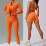Ins/Amazton Top Picked 4PCS Set Activewear for Women with Hidden Scrunch, Cross Back Sports Bra + Slim Fit Zipper Jacket + High Waist Shorts + Yoga Leggings
