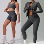 Ins/Amazton Top Picked 4PCS Set Activewear for Women with Hidden Scrunch, Cross Back Sports Bra + Slim Fit Zipper Jacket + High Waist Shorts + Yoga Leggings