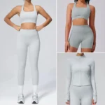 Ins/Amazton Top Picked 4PCS Set Activewear for Women with Hidden Scrunch, Cross Back Sports Bra + Slim Fit Zipper Jacket + High Waist Shorts + Yoga Leggings