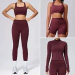 Ins/Amazton Top Picked 4PCS Set Activewear for Women with Hidden Scrunch, Cross Back Sports Bra + Slim Fit Zipper Jacket + High Waist Shorts + Yoga Leggings