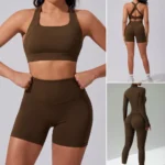 Ins/Amazton Top Picked 4PCS Set Activewear for Women with Hidden Scrunch, Cross Back Sports Bra + Slim Fit Zipper Jacket + High Waist Shorts + Yoga Leggings