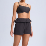 Ins/Tiktok New Fashion 2PCS Workout Sets Athletic Gym Wear for Women, Running Sports Bra with Ruffle Waistband Yoga Shorts Pilates Exercise Outfits