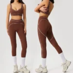 Ins/Tiktok Top Picked 2 PCS Color-Blocked Pilates Clothing Gym Wear for Women, Backless Sports Bra + Tummy Control Workout Leggings Set Hip Lifting Yoga Outfits