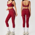Ins/Tiktok Top Picked 2 PCS Color-Blocked Pilates Clothing Gym Wear for Women, Backless Sports Bra + Tummy Control Workout Leggings Set Hip Lifting Yoga Outfits