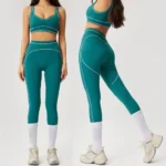 Ins/Tiktok Top Picked 2 PCS Color-Blocked Pilates Clothing Gym Wear for Women, Backless Sports Bra + Tummy Control Workout Leggings Set Hip Lifting Yoga Outfits