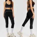 Ins/Tiktok Top Picked 2 PCS Color-Blocked Pilates Clothing Gym Wear for Women, Backless Sports Bra + Tummy Control Workout Leggings Set Hip Lifting Yoga Outfits