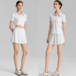 Latest Design 2 Piece High Performance Sportswear for Woman, Color Blocked V Neck Workout Shirts with Matching Fast Dry Tennis Skirt Fashionable Golf Clothes