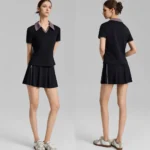 Latest Design 2 Piece High Performance Sportswear for Woman, Color Blocked V Neck Workout Shirts with Matching Fast Dry Tennis Skirt Fashionable Golf Clothes