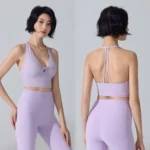 Latest Seductive Plunge V Neck Sports Bra with Twisted Front for Women, Longline Wirefree Padded Athletic Brattle with Medium Support Backless Active Tops