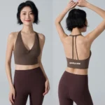 Latest Seductive Plunge V Neck Sports Bra with Twisted Front for Women, Longline Wirefree Padded Athletic Brattle with Medium Support Backless Active Tops