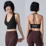 Latest Seductive Plunge V Neck Sports Bra with Twisted Front for Women, Longline Wirefree Padded Athletic Brattle with Medium Support Backless Active Tops