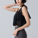 New Arrival Sexy Cute Sports Camisole with Bra and Flowy Mesh Cover X Drawstring Shoulder Strap, High Aesthetic Sports Vest Casual Loose Fit Fitness Yoga Top