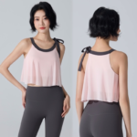 New Arrival Sexy Cute Sports Camisole with Bra and Flowy Mesh Cover X Drawstring Shoulder Strap, High Aesthetic Sports Vest Casual Loose Fit Fitness Yoga Top