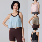 New Arrival Sexy Cute Sports Camisole with Bra and Flowy Mesh Cover X Drawstring Shoulder Strap, High Aesthetic Sports Vest Casual Loose Fit Fitness Yoga Top