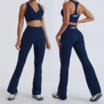 New Design 3PCS Ladies Premium Slim Fit Athletic Clothes for Woman, Cropped Workout Zipper Jacket + Sports Bra and Flared Yoga Pants Tracksuit Set