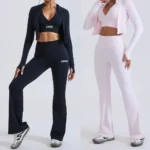 New Design 3PCS Ladies Premium Slim Fit Athletic Clothes for Woman, Cropped Workout Zipper Jacket + Sports Bra and Flared Yoga Pants Tracksuit Set