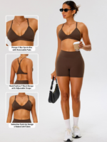 New Fancy 5 Piece Attractive Workout Sets Premium Athletic Wear for Women, Y-Back Sports Bra + Long Sleeve Shrug + Gym Shorts + Leggings + Pants