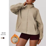 New Fancy Thermal Winter Outfits Insulated Outerwear Jacket for Women, Wholesale Polar Fleece Long Sleeve Stand Collar Coat with Side Zipper Pockets