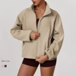 New Fancy Thermal Winter Outfits Insulated Outerwear Jacket for Women, Wholesale Polar Fleece Long Sleeve Stand Collar Coat with Side Zipper Pockets