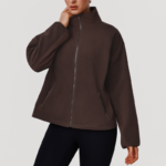 New Fancy Thermal Winter Outfits Insulated Outerwear Jacket for Women, Wholesale Polar Fleece Long Sleeve Stand Collar Coat with Side Zipper Pockets