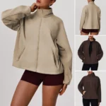 New Fancy Thermal Winter Outfits Insulated Outerwear Jacket for Women, Wholesale Polar Fleece Long Sleeve Stand Collar Coat with Side Zipper Pockets