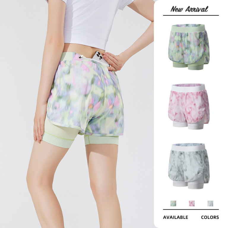 New Fashion Camo Patterned 2 in 1 Quick Dry Running Shorts for Women, Lightweight Athletic Workout Gym Yoga Shorts with Liner + Back Phone Pockets