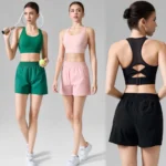 New Fashion Design 2PCS Premium Tennis Sportswear Workout Clothes for Women, High Impact Sports Bra with Mesh Panels + 2 in 1 Running Shorts Pickleball Outfits