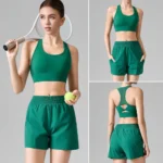 New Fashion Design 2PCS Premium Tennis Sportswear Workout Clothes for Women, High Impact Sports Bra with Mesh Panels + 2 in 1 Running Shorts Pickleball Outfits
