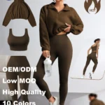 New Half Zipper Sweater Yoga Set High Neck Hoodie 3 Piece Fitness Suit Fashion Vest and Pants Gym Clothes for Women's Sports Wear