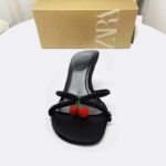 New high-heeled shoes for women 2025 spring fashion beaded cherry pendant black stiletto heel open toe back empty shoes