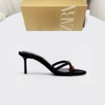 New high-heeled shoes for women 2025 spring fashion beaded cherry pendant black stiletto heel open toe back empty shoes