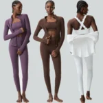 New Listing 3PCS Set High End Lulu Styles Slim Fit Tracksuit for Women, Zipper Jacket with Jacket + Cross Back Sports Bra + Leggings with Fancy Waved Hem