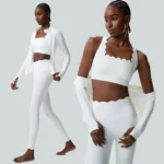 New Listing 3PCS Set High End Lulu Styles Slim Fit Tracksuit for Women, Zipper Jacket with Jacket + Cross Back Sports Bra + Leggings with Fancy Waved Hem