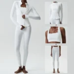 New Listing 3PCS Set High End Lulu Styles Slim Fit Tracksuit for Women, Zipper Jacket with Jacket + Cross Back Sports Bra + Leggings with Fancy Waved Hem