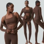 New Listing 3PCS Set High End Lulu Styles Slim Fit Tracksuit for Women, Zipper Jacket with Jacket + Cross Back Sports Bra + Leggings with Fancy Waved Hem