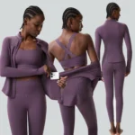New Listing 3PCS Set High End Lulu Styles Slim Fit Tracksuit for Women, Zipper Jacket with Jacket + Cross Back Sports Bra + Leggings with Fancy Waved Hem