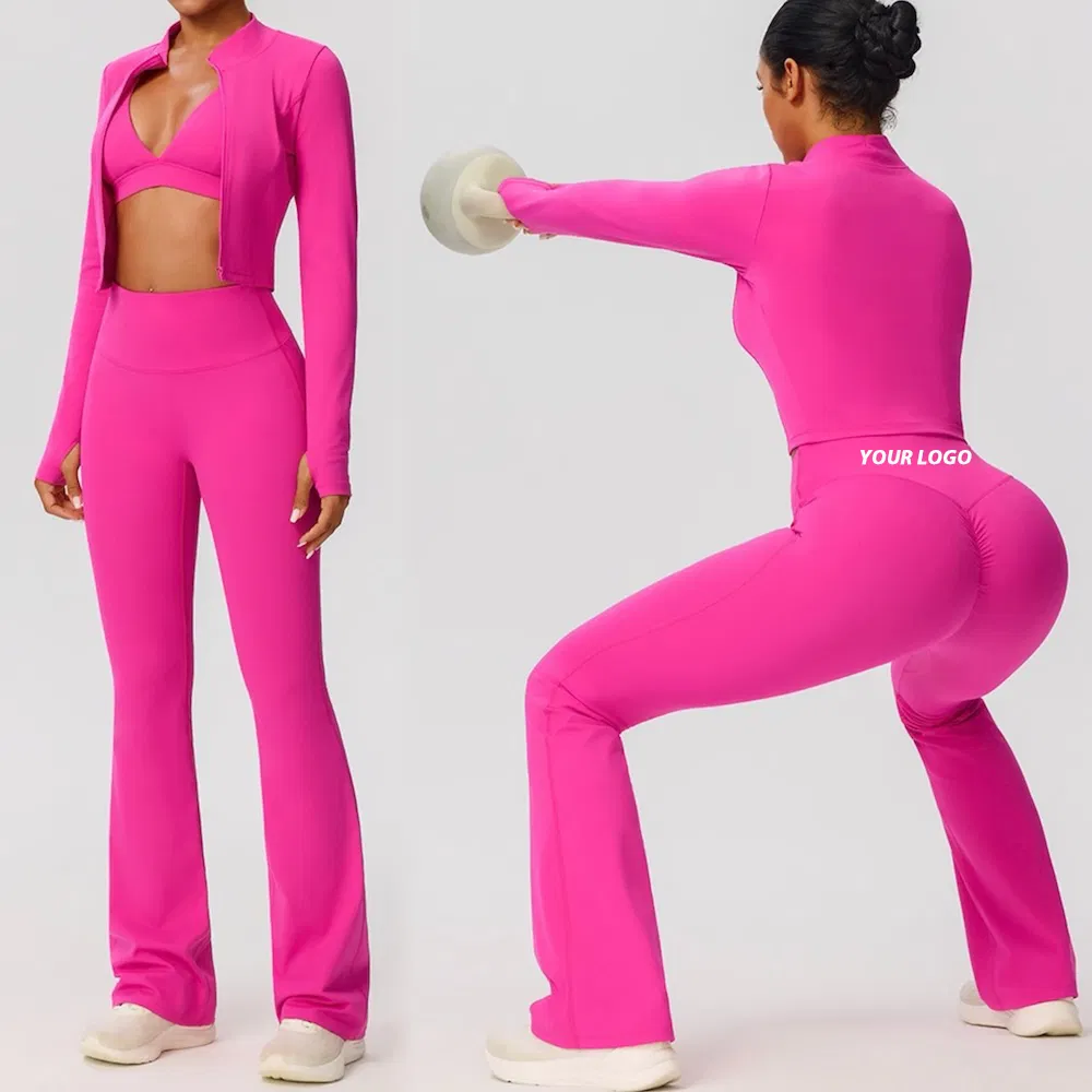 New Trendy 3 PCS Premium Tracksuit Set Athletic Wear for Women, Lounge Going out Running Jacket + V Neck Sports Bra + Flare Yoga Pants with Scrunch New Trendy 3 PCS Premium Tracksuit Set Athletic Wear for Women, Lounge Going out Running Jacket + V Neck Sports Bra + Flare Yoga Pants with Scrunch