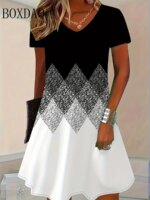 New Women Vintage Dress Ethnic Style Printed Elegant Casual Short Sleeve Dress Fashion Plus Size Women's 2025 6XL Loose Clothing