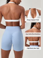 Newest Fashion Plunge V Neck and Backless Sports Bra for Women, Sexy Halter Neck Yoga Workout Lingerie Bra Tops with Twisted Front and Removable Pads