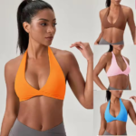 Newest Fashion Plunge V Neck and Backless Sports Bra for Women, Sexy Halter Neck Yoga Workout Lingerie Bra Tops with Twisted Front and Removable Pads
