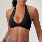 Newest Fashion Plunge V Neck and Backless Sports Bra for Women, Sexy Halter Neck Yoga Workout Lingerie Bra Tops with Twisted Front and Removable Pads